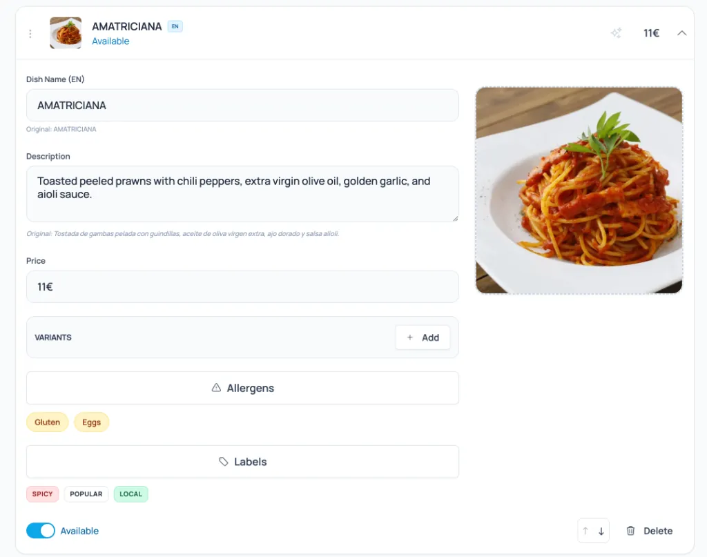Dish and allergen optimization