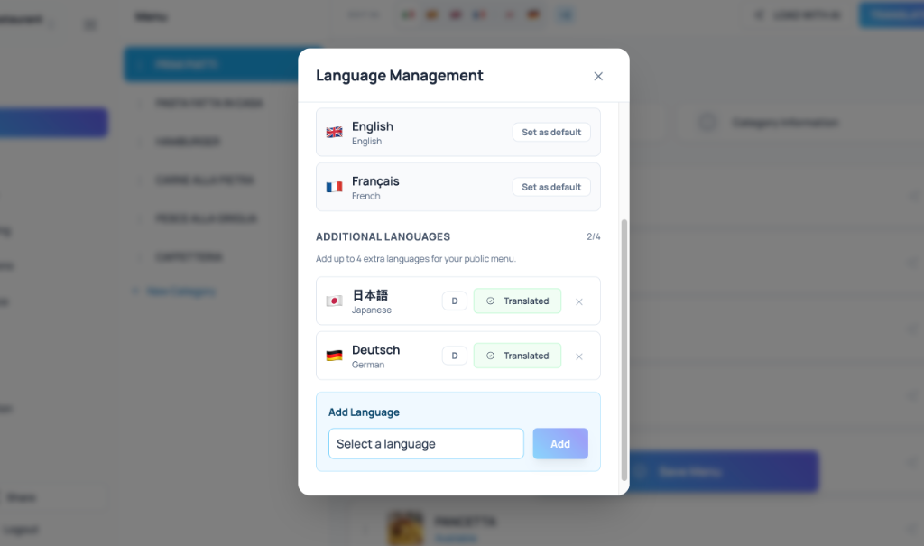 Multilingual menu translation